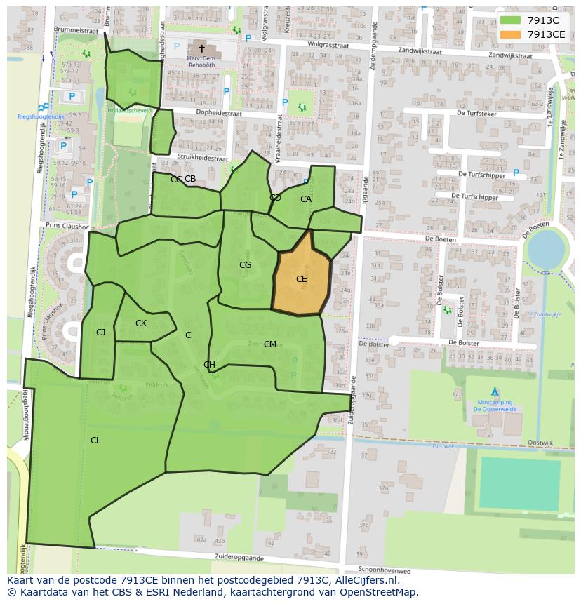 Afbeelding van het postcodegebied 7913 CE op de kaart.