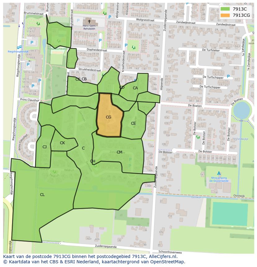 Afbeelding van het postcodegebied 7913 CG op de kaart.