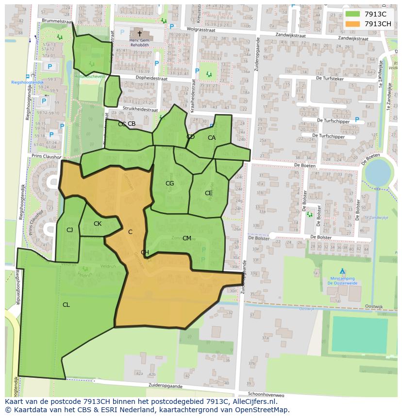Afbeelding van het postcodegebied 7913 CH op de kaart.