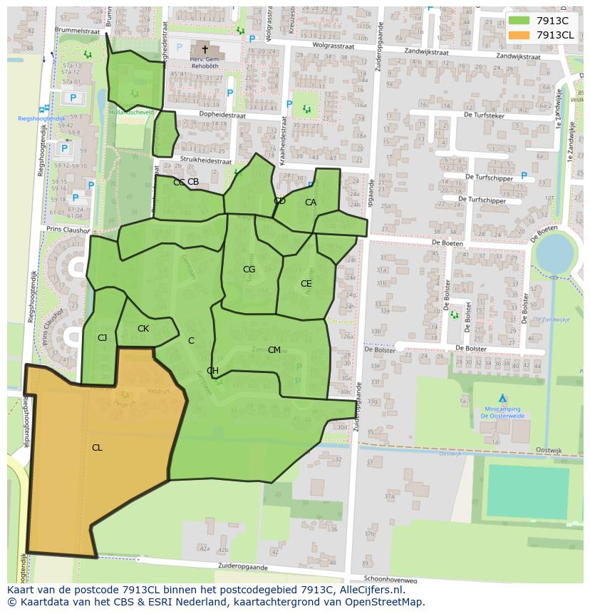 Afbeelding van het postcodegebied 7913 CL op de kaart.