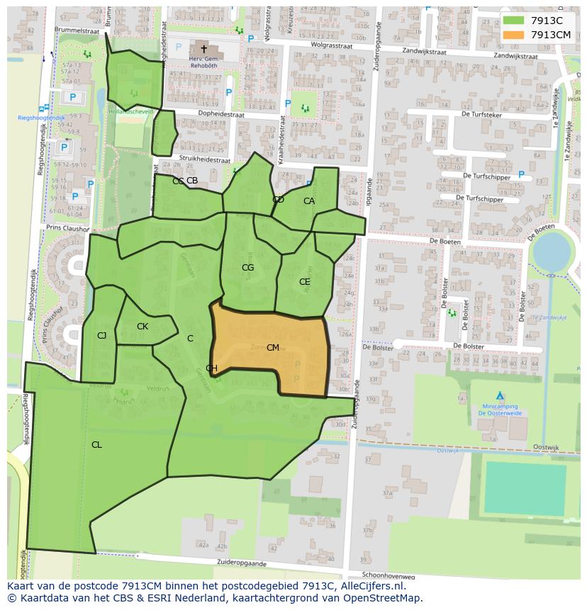 Afbeelding van het postcodegebied 7913 CM op de kaart.