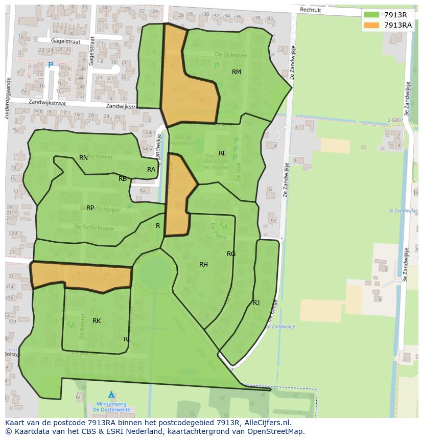 Afbeelding van het postcodegebied 7913 RA op de kaart.