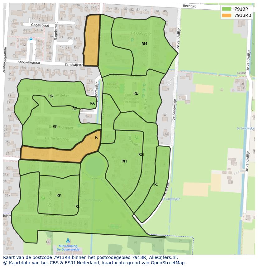 Afbeelding van het postcodegebied 7913 RB op de kaart.