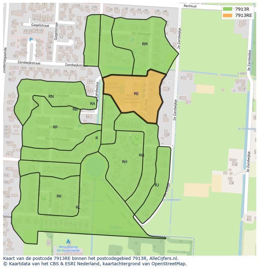Afbeelding van het postcodegebied 7913 RE op de kaart.