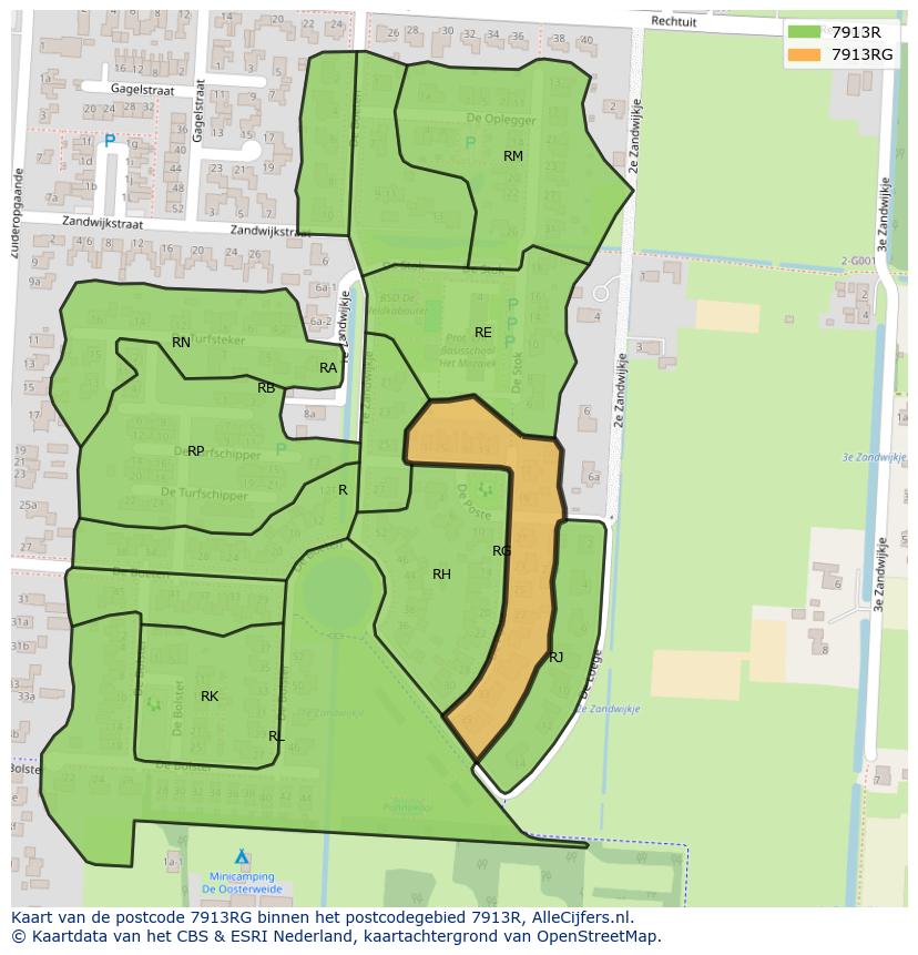 Afbeelding van het postcodegebied 7913 RG op de kaart.
