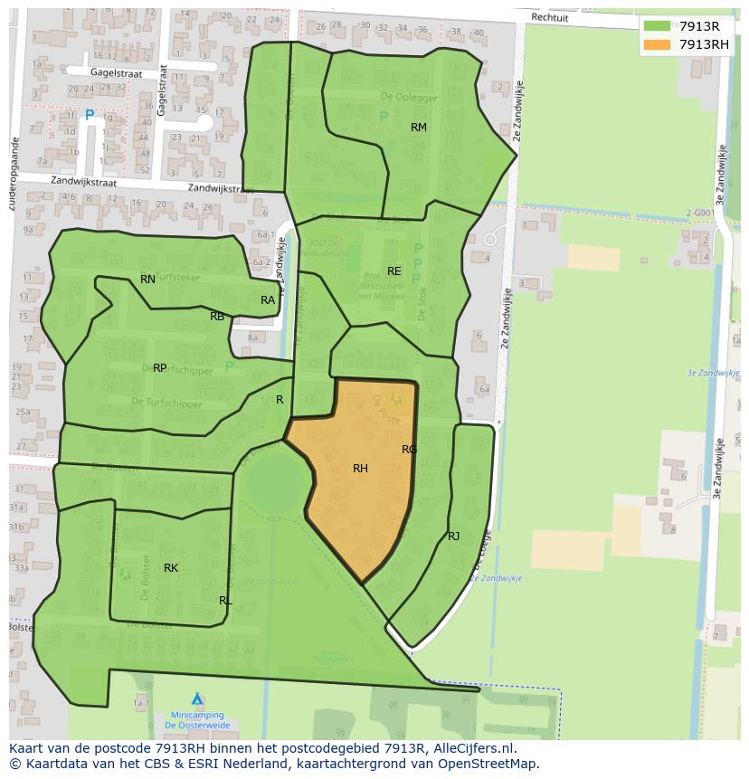 Afbeelding van het postcodegebied 7913 RH op de kaart.