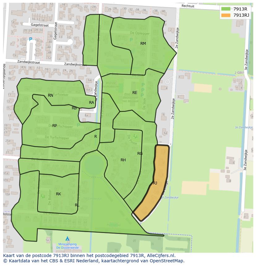 Afbeelding van het postcodegebied 7913 RJ op de kaart.
