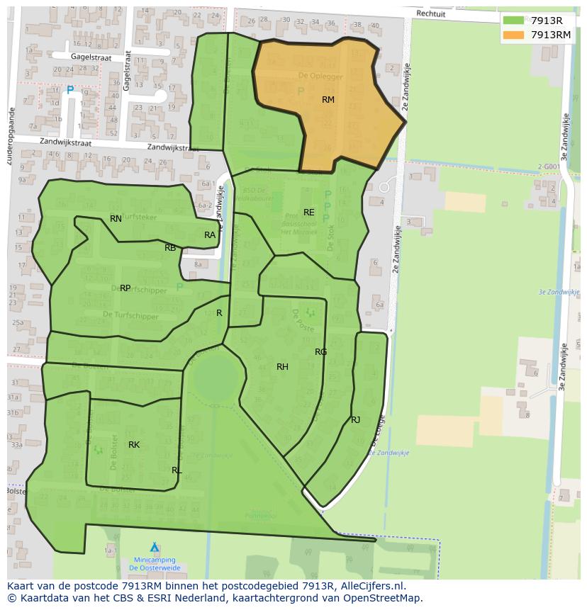 Afbeelding van het postcodegebied 7913 RM op de kaart.