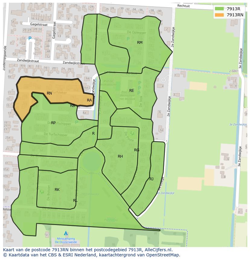 Afbeelding van het postcodegebied 7913 RN op de kaart.