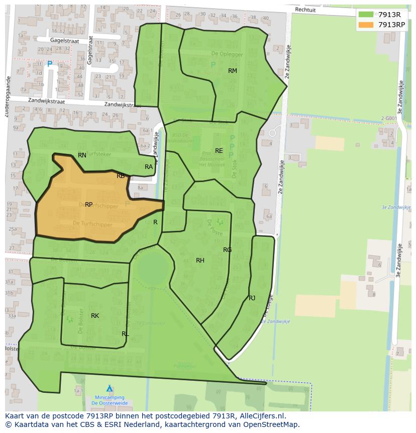 Afbeelding van het postcodegebied 7913 RP op de kaart.