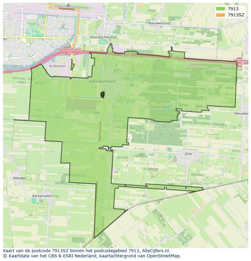 Afbeelding van het postcodegebied 7913 SZ op de kaart.