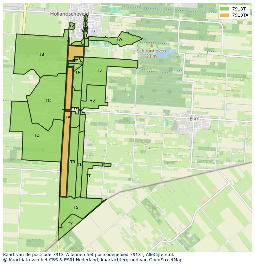 Afbeelding van het postcodegebied 7913 TA op de kaart.