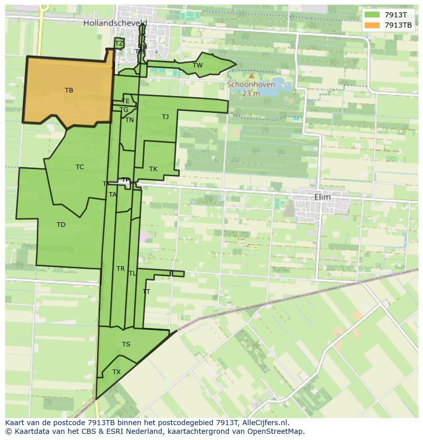 Afbeelding van het postcodegebied 7913 TB op de kaart.