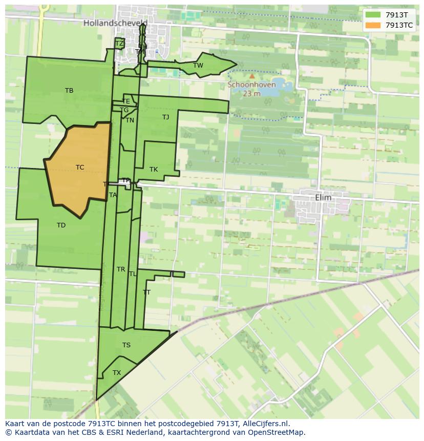 Afbeelding van het postcodegebied 7913 TC op de kaart.