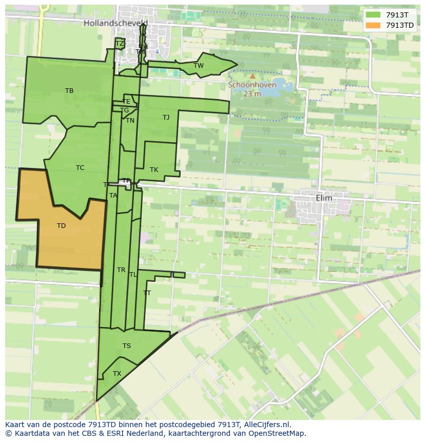 Afbeelding van het postcodegebied 7913 TD op de kaart.