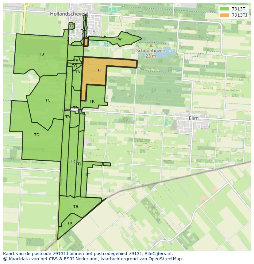 Afbeelding van het postcodegebied 7913 TJ op de kaart.