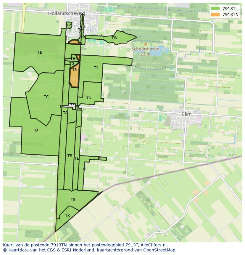 Afbeelding van het postcodegebied 7913 TN op de kaart.