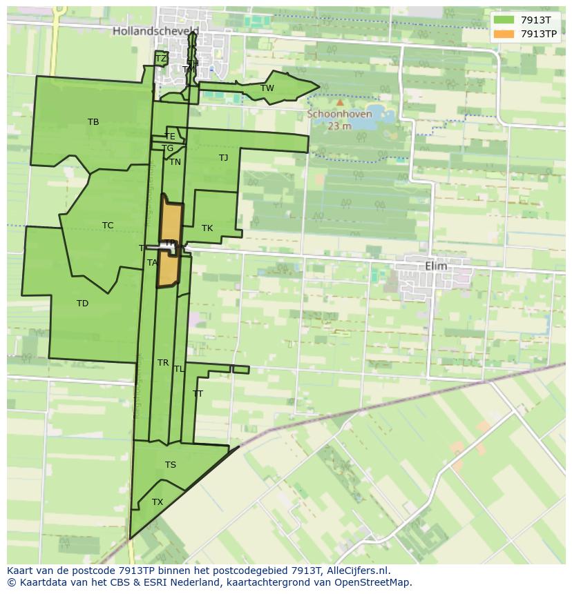 Afbeelding van het postcodegebied 7913 TP op de kaart.