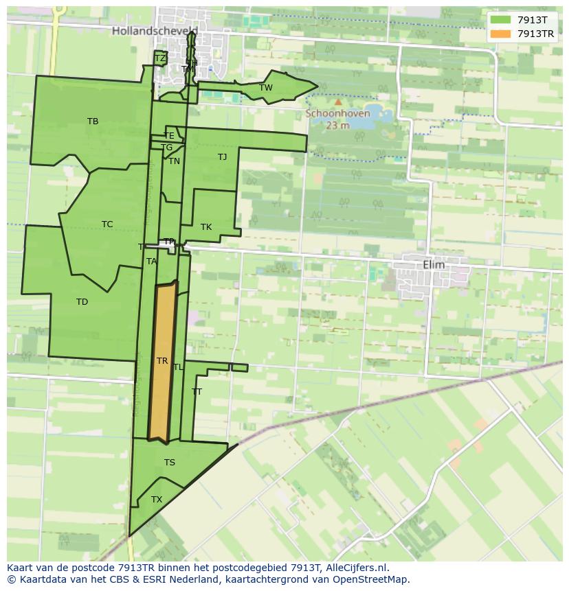 Afbeelding van het postcodegebied 7913 TR op de kaart.