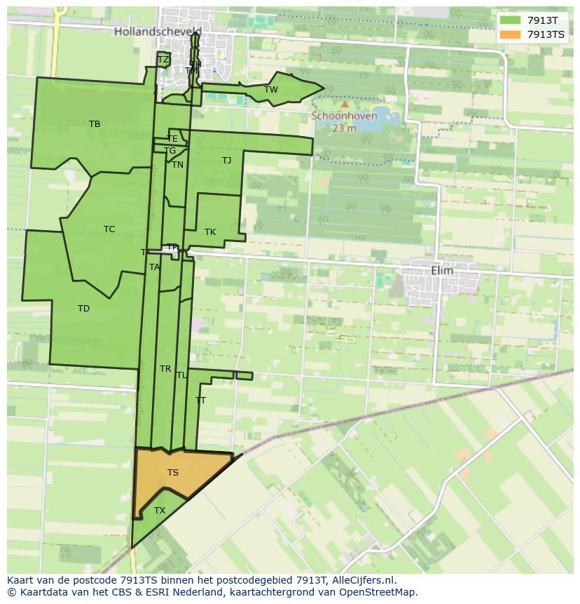 Afbeelding van het postcodegebied 7913 TS op de kaart.