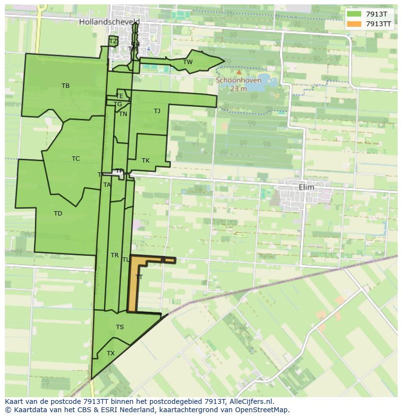 Afbeelding van het postcodegebied 7913 TT op de kaart.