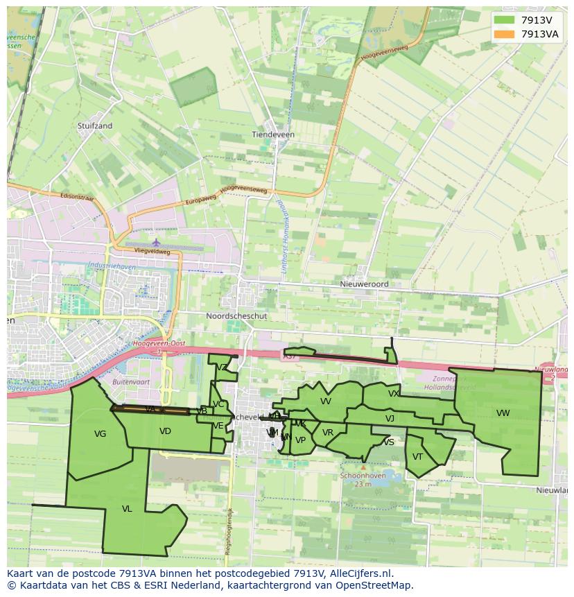 Afbeelding van het postcodegebied 7913 VA op de kaart.