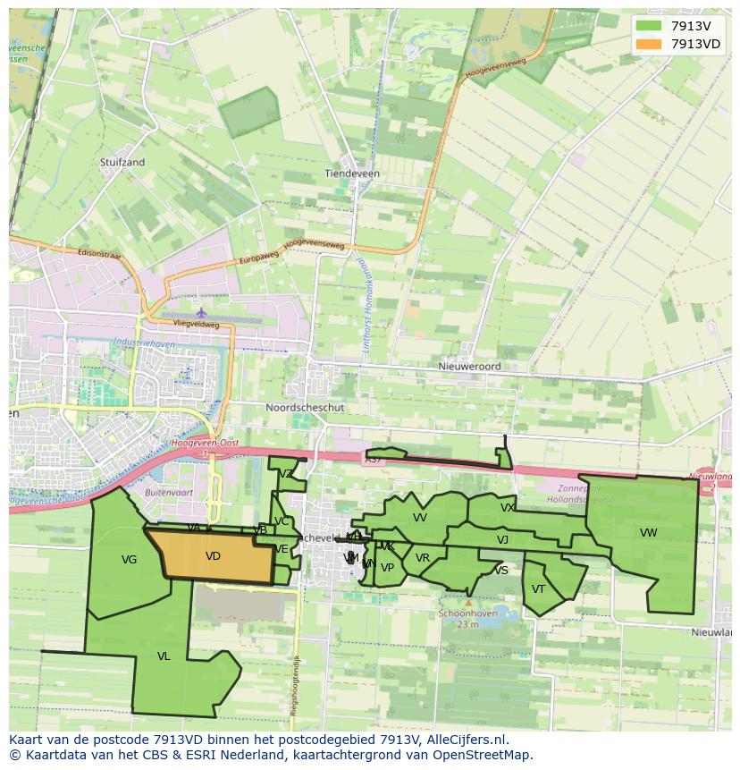 Afbeelding van het postcodegebied 7913 VD op de kaart.