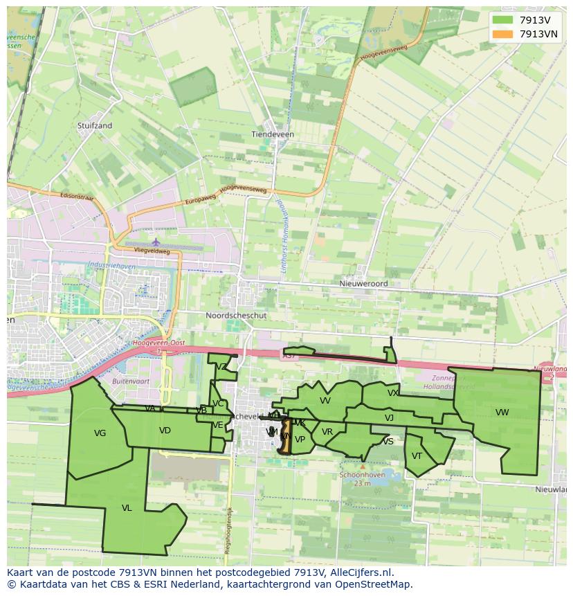 Afbeelding van het postcodegebied 7913 VN op de kaart.