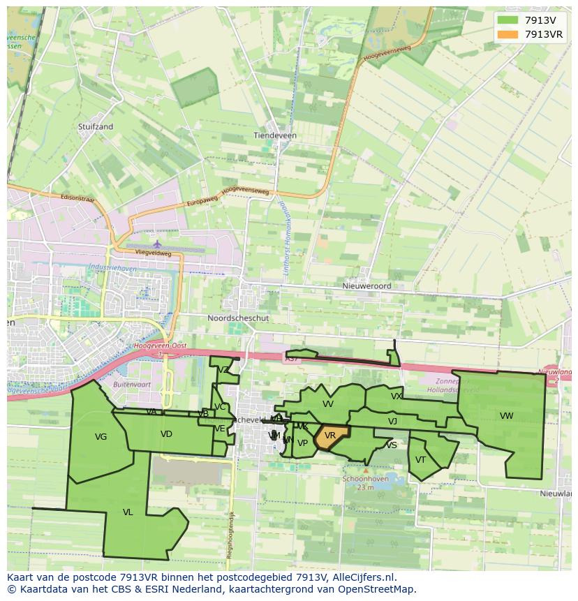 Afbeelding van het postcodegebied 7913 VR op de kaart.