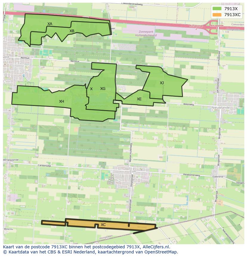 Afbeelding van het postcodegebied 7913 XC op de kaart.