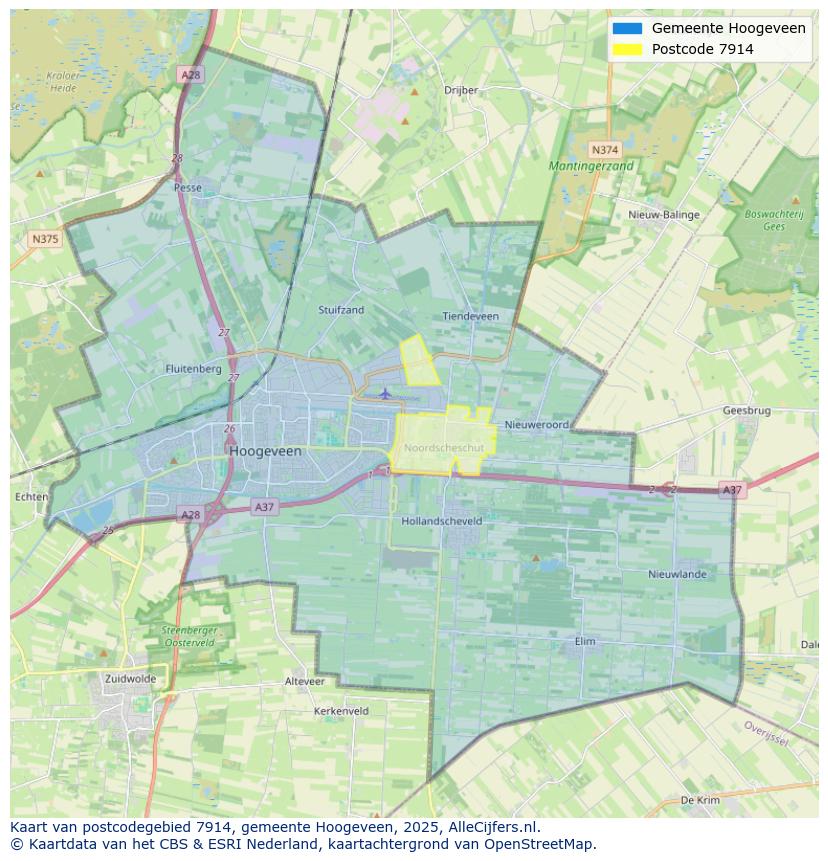 Afbeelding van het postcodegebied 7914 op de kaart.
