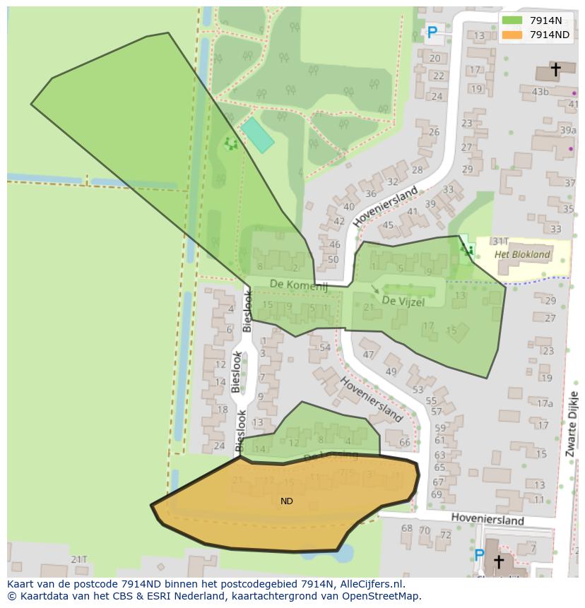 Afbeelding van het postcodegebied 7914 ND op de kaart.