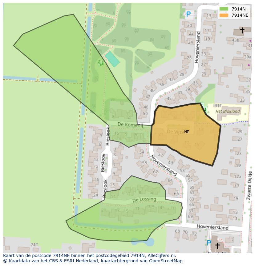 Afbeelding van het postcodegebied 7914 NE op de kaart.