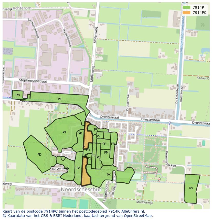 Afbeelding van het postcodegebied 7914 PC op de kaart.