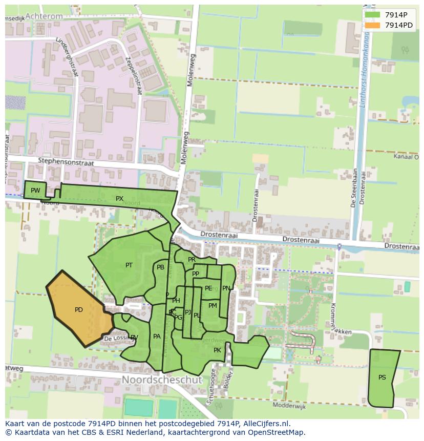 Afbeelding van het postcodegebied 7914 PD op de kaart.