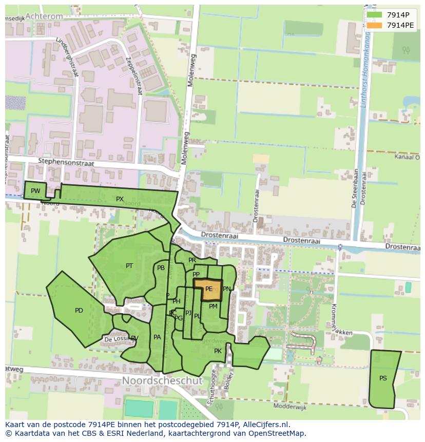 Afbeelding van het postcodegebied 7914 PE op de kaart.