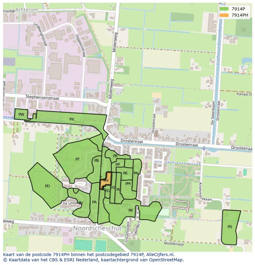 Afbeelding van het postcodegebied 7914 PH op de kaart.