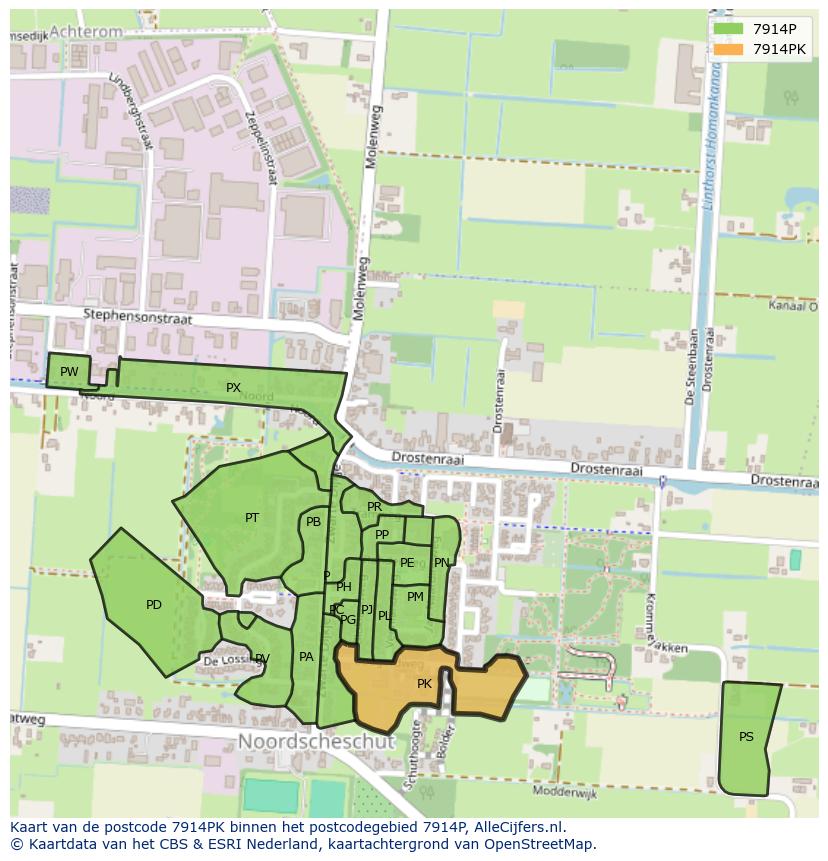 Afbeelding van het postcodegebied 7914 PK op de kaart.