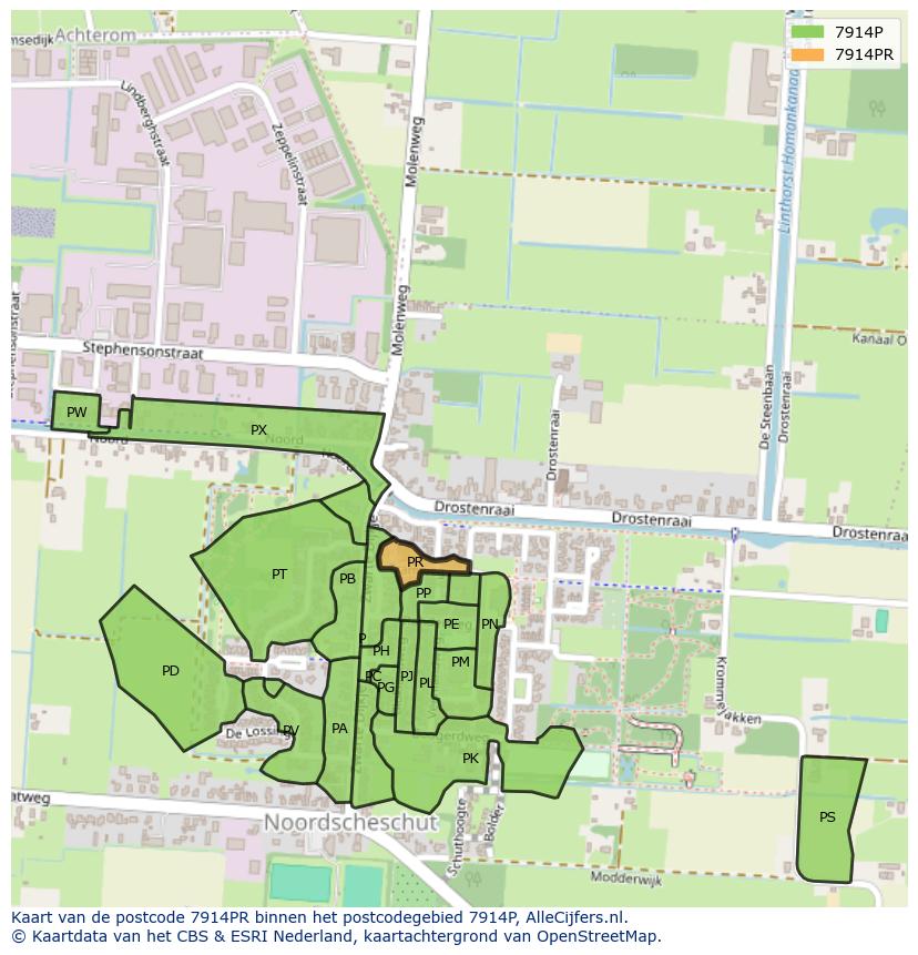 Afbeelding van het postcodegebied 7914 PR op de kaart.