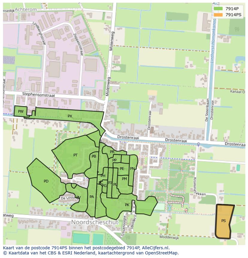 Afbeelding van het postcodegebied 7914 PS op de kaart.