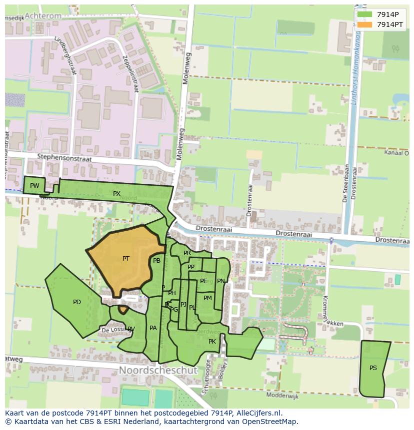 Afbeelding van het postcodegebied 7914 PT op de kaart.