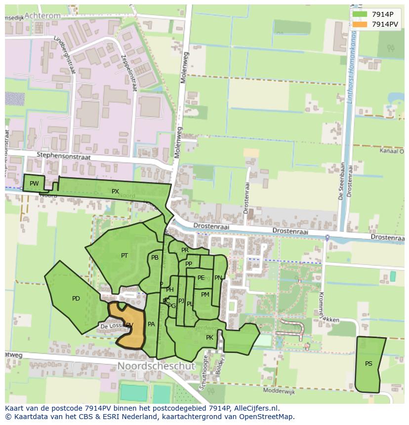 Afbeelding van het postcodegebied 7914 PV op de kaart.