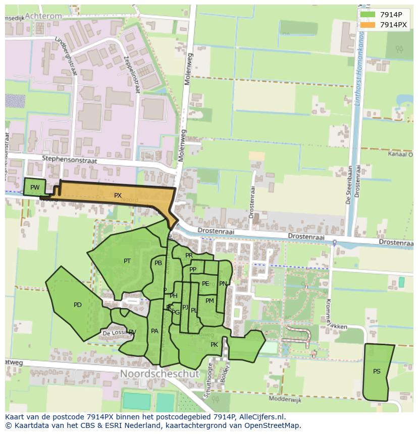 Afbeelding van het postcodegebied 7914 PX op de kaart.