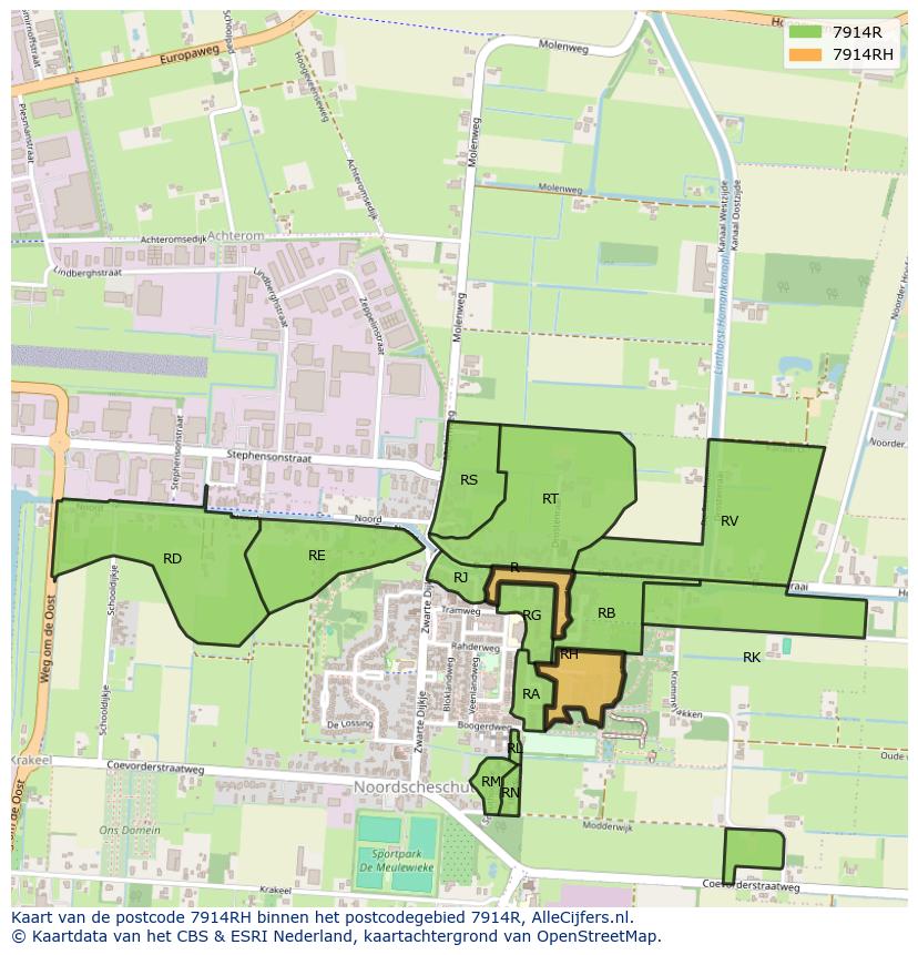 Afbeelding van het postcodegebied 7914 RH op de kaart.