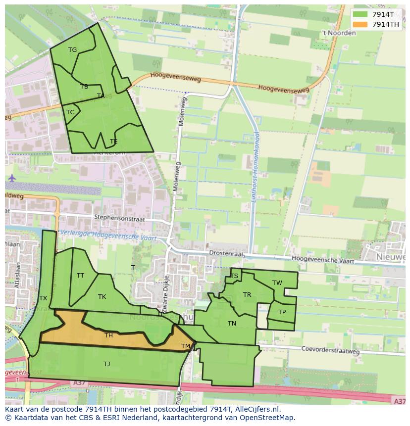 Afbeelding van het postcodegebied 7914 TH op de kaart.