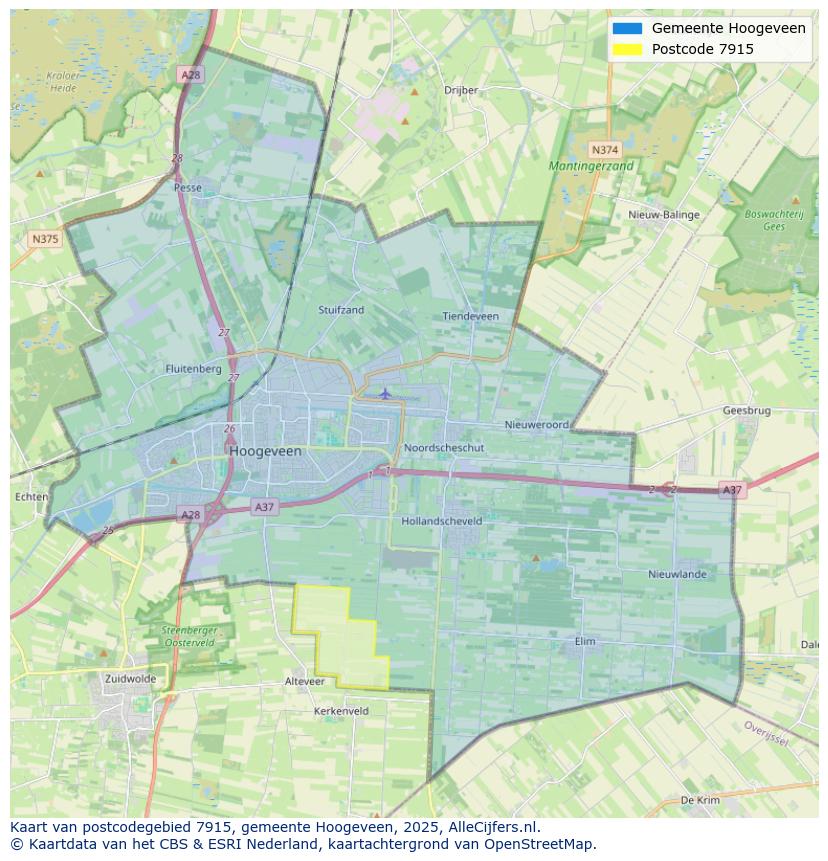 Afbeelding van het postcodegebied 7915 op de kaart.
