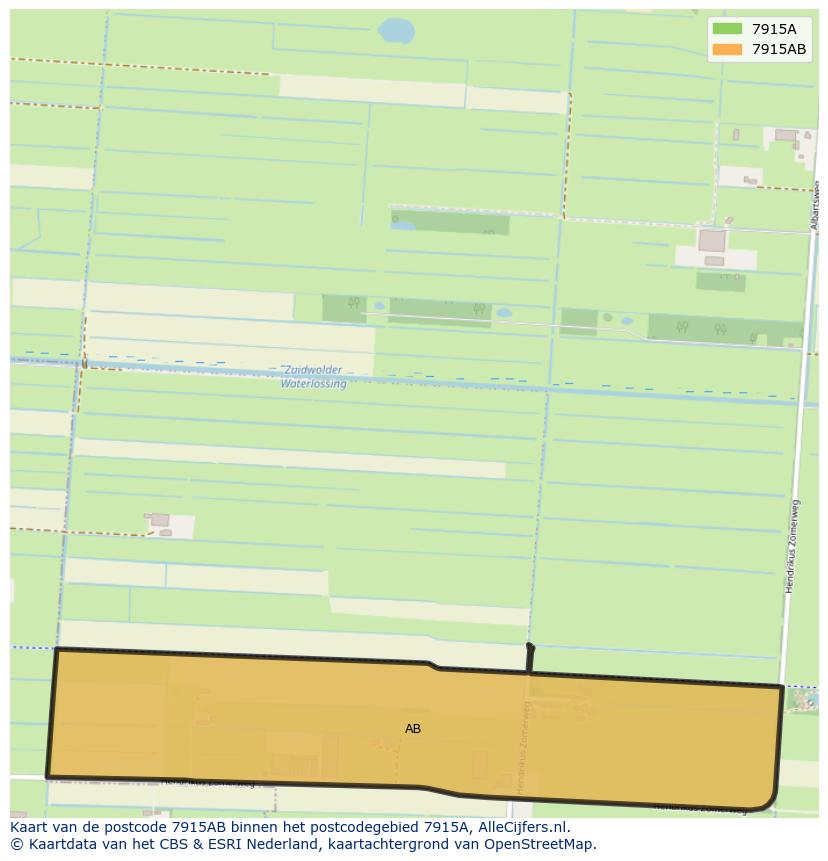 Afbeelding van het postcodegebied 7915 AB op de kaart.