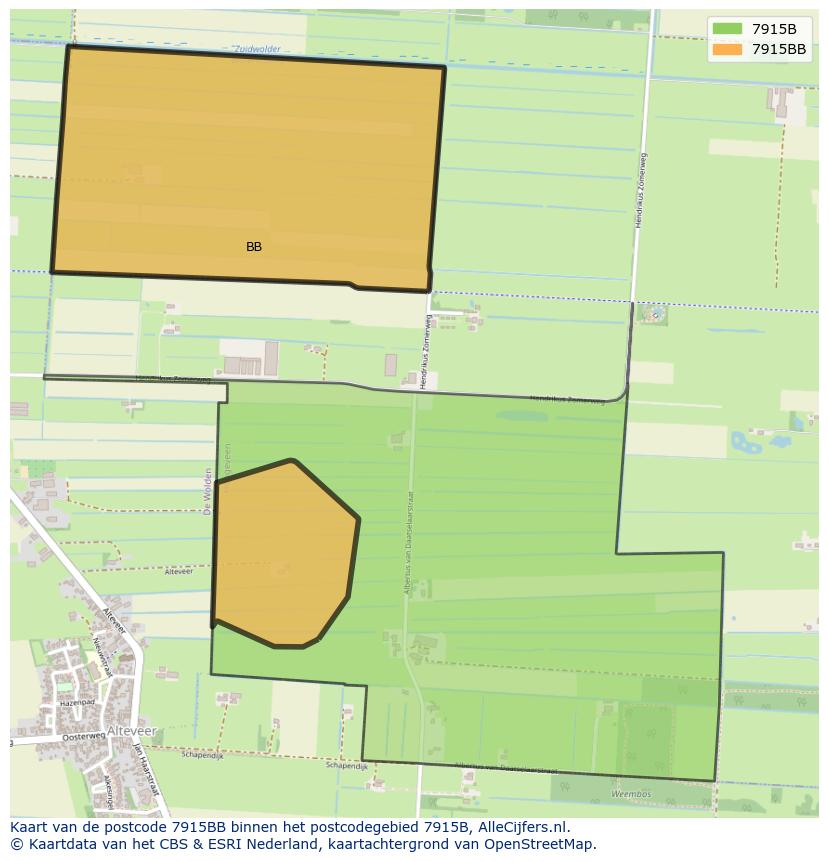Afbeelding van het postcodegebied 7915 BB op de kaart.