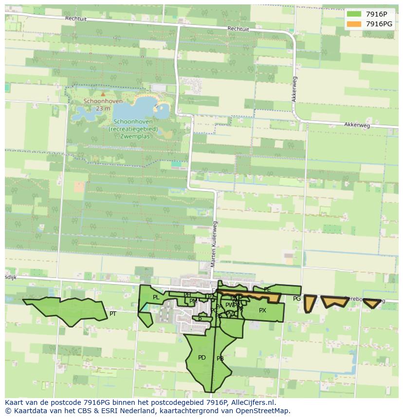 Afbeelding van het postcodegebied 7916 PG op de kaart.