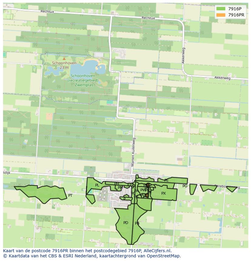 Afbeelding van het postcodegebied 7916 PR op de kaart.